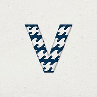 Letter v Japanese wave psd blue pattern typography
