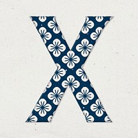 Letter x Japanese floral psd blue pattern typography