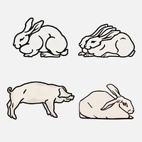 Retro rabbit animal logo psd set