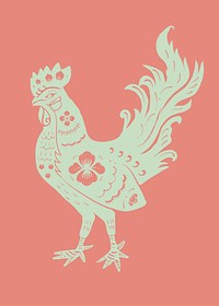 Rooster year green traditional Chinese zodiac sign illustration