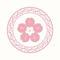 Pink sakura flower badge Chinese traditional symbol