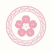 Pink sakura flower badge psd Chinese traditional symbol