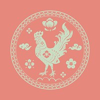 Rooster year green badge psd traditional Chinese zodiac sign