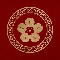Chinese sakura flower badge gold new year design element
