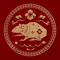 Year of rat badge vector gold Chinese horoscope zodiac animal