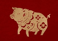 Pig year gold vector traditional Chinese zodiac sign sticker