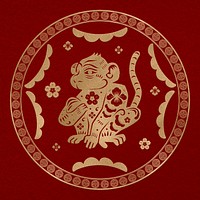 Monkey year golden badge psd traditional Chinese zodiac sign