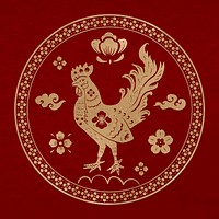 Rooster year golden badge vector traditional Chinese zodiac sign