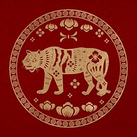 Year of tiger badge vector gold Chinese horoscope zodiac animal