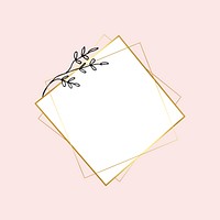 Gold square frame with simple flower drawing psd