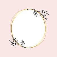 Gold round frame with simple flower drawing psd
