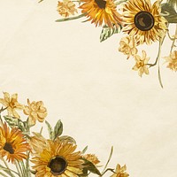 Floral yellow border with watercolor hand painted sunflower