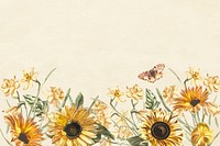 Floral background vector with watercolor sunflower and butterfly