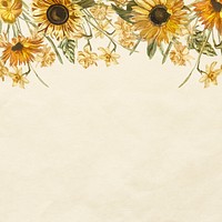 Floral yellow background with watercolor hand painted sunflower