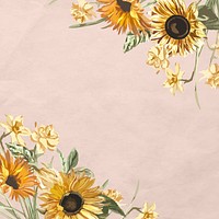 Floral border vector with watercolor sunflower on pink background