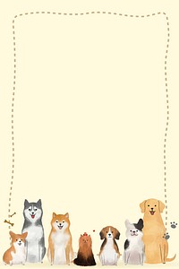Frame with cute pets watercolor drawing on yellow background