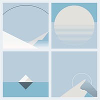 Moonlight during winter background vector geometric style set