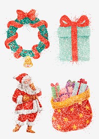 Glitter Christmas illustration vector hand drawn set