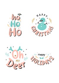 Christmas celebration vector doodle typography sticker set