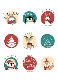Christmas celebration vector festive doodle badges set