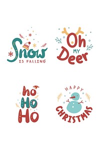 Cute Christmas greeting vector typography doodle set