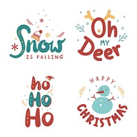 Cute Christmas greeting psd typography doodle set