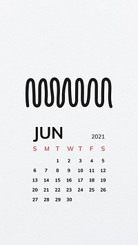 Calendar 2021 June printable with black line pattern background