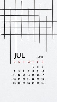 Calendar 2021 July printable with black line pattern background