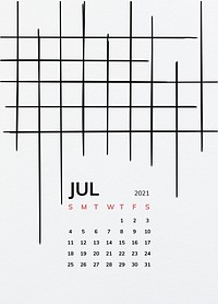 Calendar 2021 July printable template vector with black line pattern 