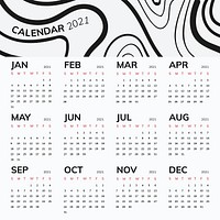 Calendar 2021 yearly editable template vector with black line pattern
