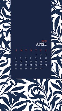 Calendar 2021 April editable template vector with William Morris floral pattern