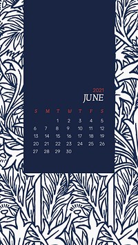 Calendar 2021 June editable template vector with William Morris floral pattern