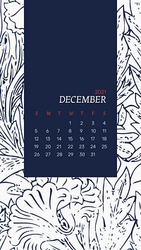 December 2021 mobile phone wallpaper with blue William Morris floral pattern