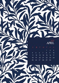 April 2021 editable calendar template vector with William Morris floral pattern