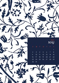 May 2021 editable calendar template vector with William Morris floral pattern