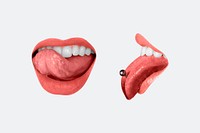 Woman&rsquo;s pierced tongue vector licking lips close up cool design element