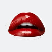 Glossy red lips closeup vector with gray background