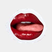 Red juicy licking lips vector sexy social media post for Valentine&rsquo;s day