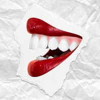 Red juicy lips psd on the side woman&rsquo;s smile design element