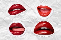 Luscious kissable lips expression psd stickers for Valentine&rsquo;s day set