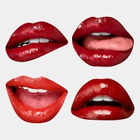 Luscious kissable lips expression vector stickers for Valentine&rsquo;s day set