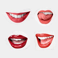 Sexy red lips expression vector stickers Valentine&rsquo;s day theme set