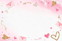 Valentine&rsquo;s glittery heart frame on pink background