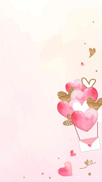 Pink valentine&rsquo;s background psd with flying love letter phone wallpaper