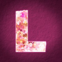Glittery letter L with sequin texture illustration