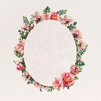 Pink rose frame floral oval badge