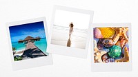 Summer travel instant photos, vacation mood board 
