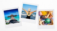 Summer travel instant photos, vacation mood board 