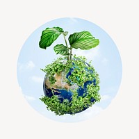 Green earth badge, environment photo in round shape