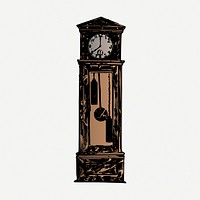 Grandfather clock  drawing, vintage illustration psd. Free public domain CC0 image.